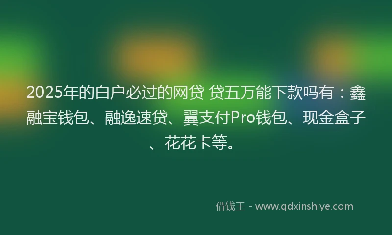 2025年的白户必过的网贷 贷五万能下款吗有：鑫融宝钱包、融逸速贷、翼支付Pro钱包、现金盒子、花花卡等。