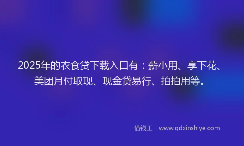 2025年的衣食贷下载入口有：薪小用、享下花、美团月付取现、现金贷易行、拍拍用等。