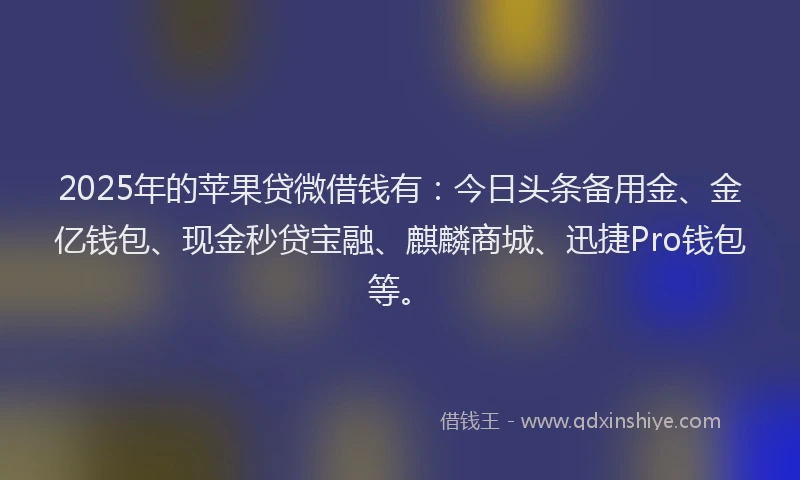 2025年的苹果贷微借钱有：今日头条备用金、金亿钱包、现金秒贷宝融、麒麟商城、迅捷Pro钱包等。