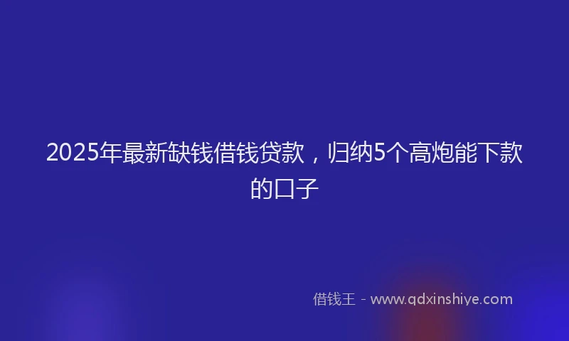 2025年最新缺钱借钱贷款，归纳5个高炮能下款的口子