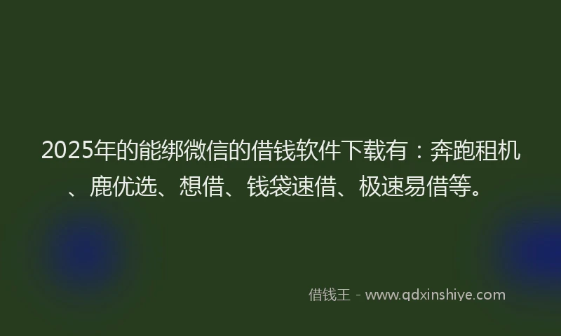 2025年的能绑微信的借钱软件下载有：奔跑租机、鹿优选、想借、钱袋速借、极速易借等。