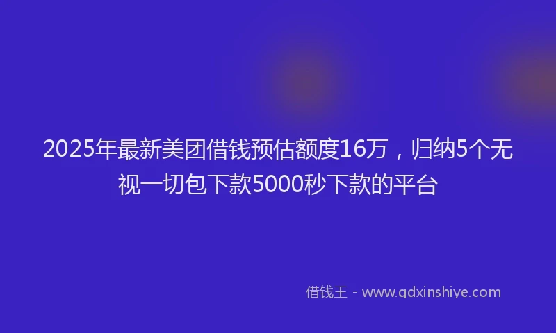 2025年最新美团借钱预估额度16万，归纳5个无视一切包下款5000秒下款的平台