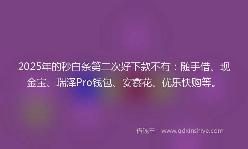 2025年的秒白条第二次好下款不有：随手借、现金宝、瑞泽Pro钱包、安鑫花、优乐快购等。