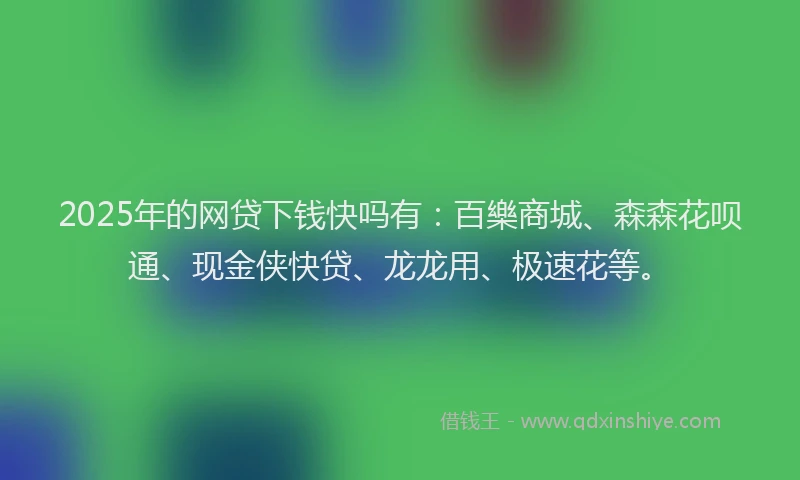 2025年的网贷下钱快吗有：百樂商城、森森花呗通、现金侠快贷、龙龙用、极速花等。