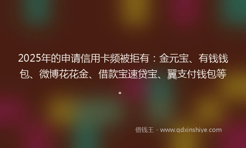 2025年的申请信用卡频被拒有：金元宝、有钱钱包、微博花花金、借款宝速贷宝、翼支付钱包等。