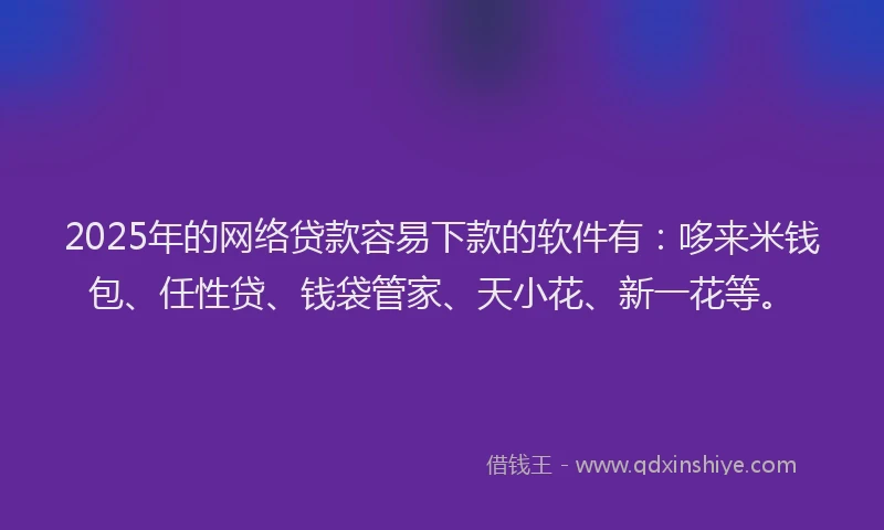 2025年的网络贷款容易下款的软件有：哆来米钱包、任性贷、钱袋管家、天小花、新一花等。