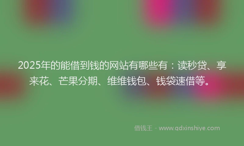 2025年的能借到钱的网站有哪些有：读秒贷、享来花、芒果分期、维维钱包、钱袋速借等。