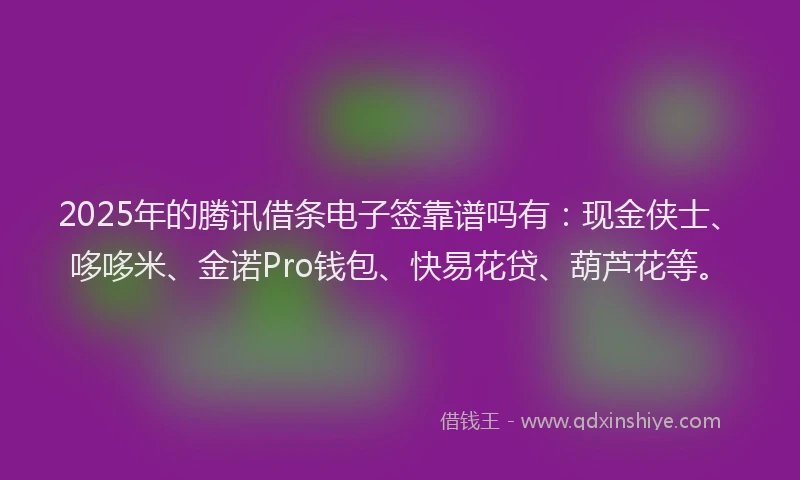 2025年的腾讯借条电子签靠谱吗有：现金侠士、哆哆米、金诺Pro钱包、快易花贷、葫芦花等。