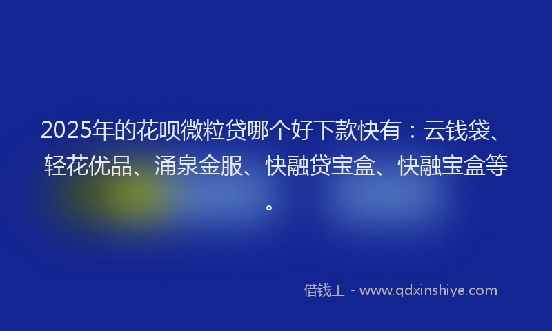 2025年的花呗微粒贷哪个好下款快有：云钱袋、轻花优品、涌泉金服、快融贷宝盒、快融宝盒等。