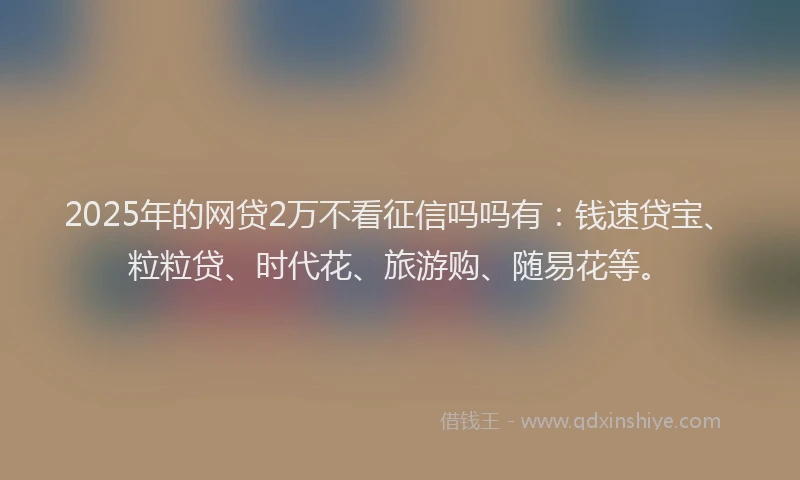 2025年的网贷2万不看征信吗吗有：钱速贷宝、粒粒贷、时代花、旅游购、随易花等。