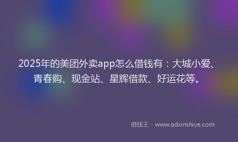 2025年的美团外卖app怎么借钱有：大城小爱、青春购、现金站、星辉借款、好运花等。