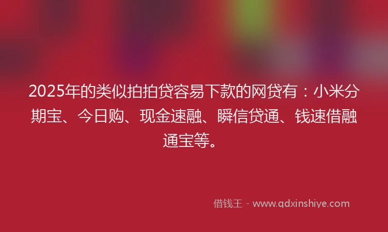 2025年的类似拍拍贷容易下款的网贷有：小米分期宝、今日购、现金速融、瞬信贷通、钱速借融通宝等。