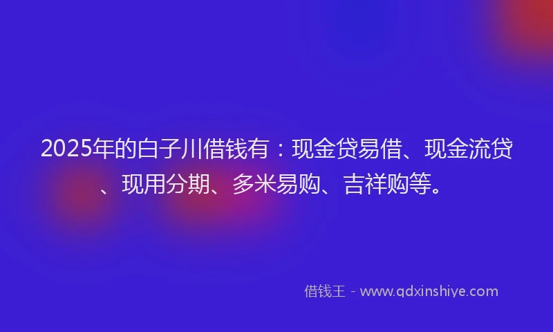 2025年的白子川借钱有：现金贷易借、现金流贷、现用分期、多米易购、吉祥购等。