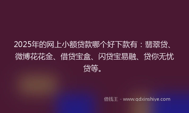 2025年的网上小额贷款哪个好下款有：翡翠贷、微博花花金、借贷宝盒、闪贷宝易融、贷你无忧贷等。