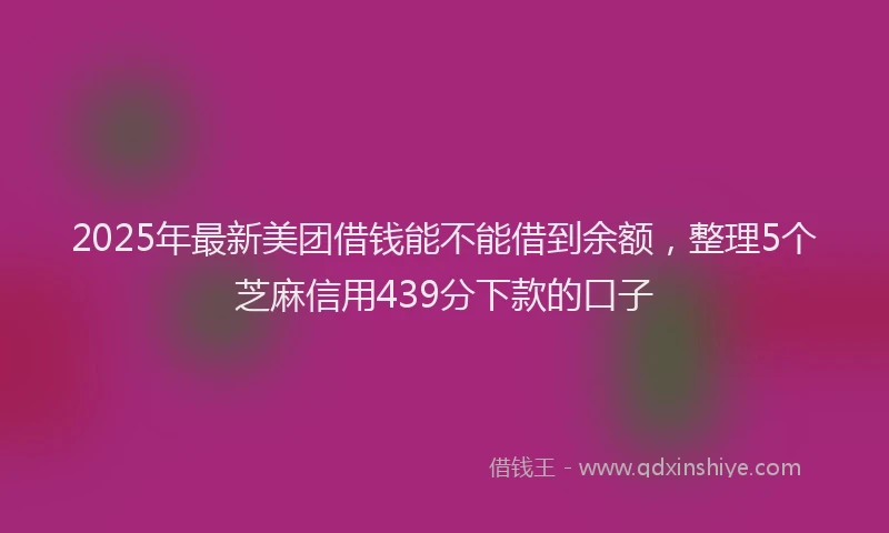 2025年最新美团借钱能不能借到余额，整理5个芝麻信用439分下款的口子