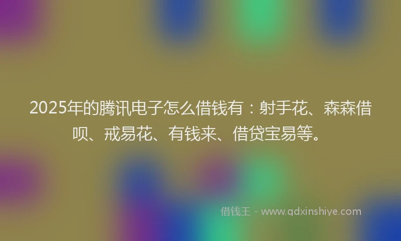 2025年的腾讯电子怎么借钱有：射手花、森森借呗、戒易花、有钱来、借贷宝易等。