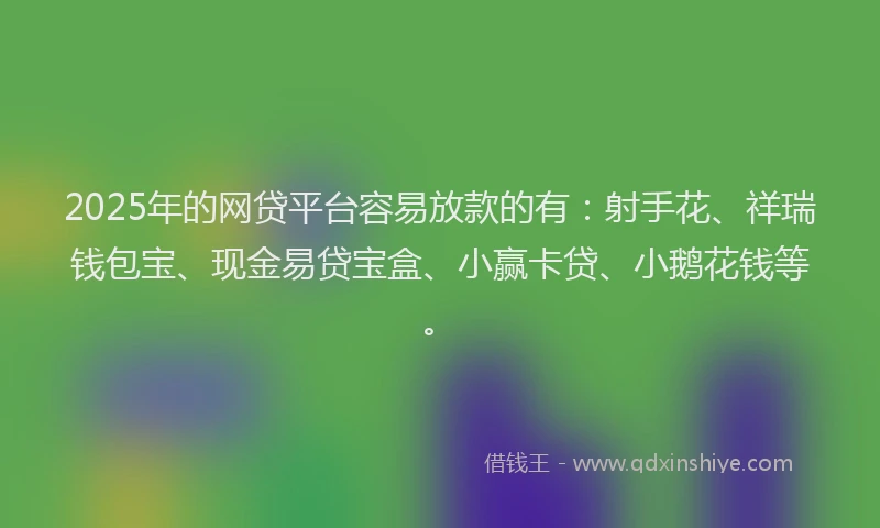 2025年的网贷平台容易放款的有：射手花、祥瑞钱包宝、现金易贷宝盒、小赢卡贷、小鹅花钱等。