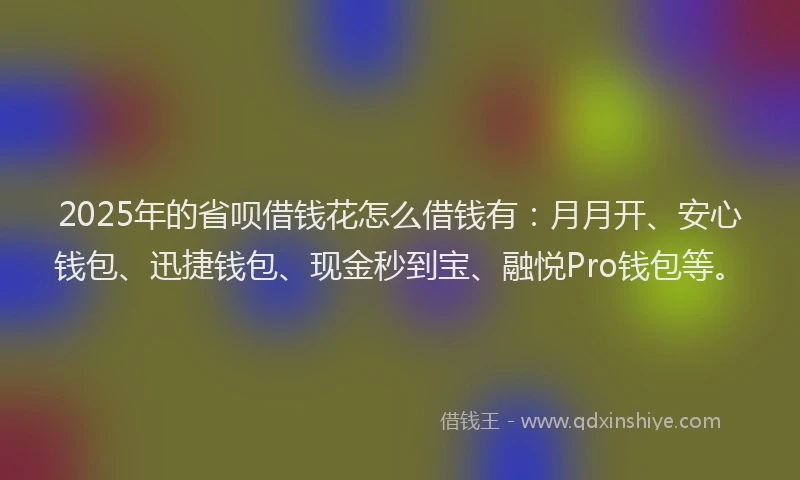 2025年的省呗借钱花怎么借钱有：月月开、安心钱包、迅捷钱包、现金秒到宝、融悦Pro钱包等。
