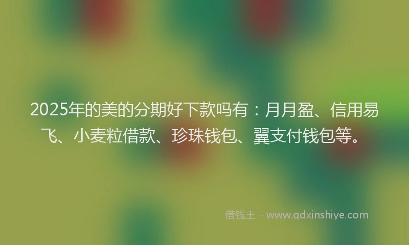 2025年的美的分期好下款吗有：月月盈、信用易飞、小麦粒借款、珍珠钱包、翼支付钱包等。