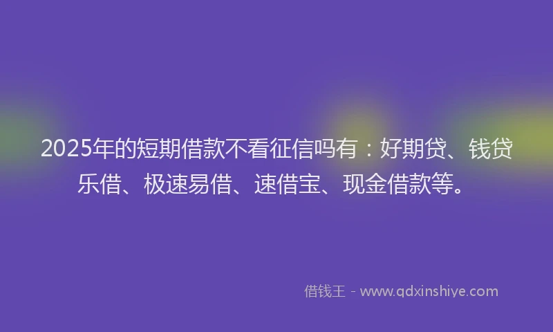 2025年的短期借款不看征信吗有：好期贷、钱贷乐借、极速易借、速借宝、现金借款等。
