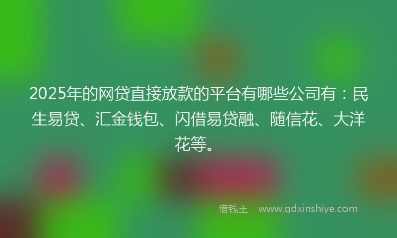 2025年的网贷直接放款的平台有哪些公司有：民生易贷、汇金钱包、闪借易贷融、随信花、大洋花等。