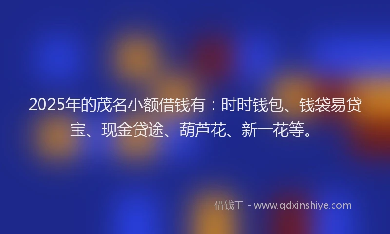 2025年的茂名小额借钱有：时时钱包、钱袋易贷宝、现金贷途、葫芦花、新一花等。
