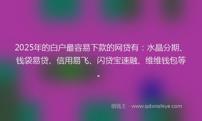 2025年的白户最容易下款的网贷有：水晶分期、钱袋易贷、信用易飞、闪贷宝速融、维维钱包等。
