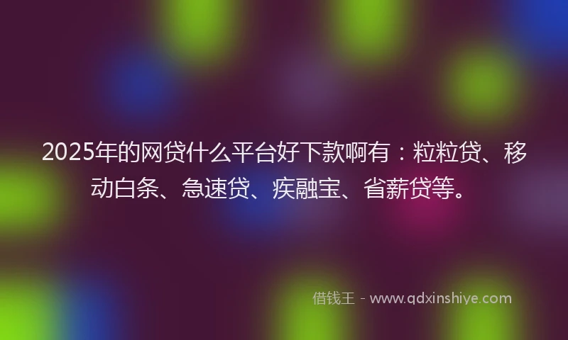 2025年的网贷什么平台好下款啊有：粒粒贷、移动白条、急速贷、疾融宝、省薪贷等。