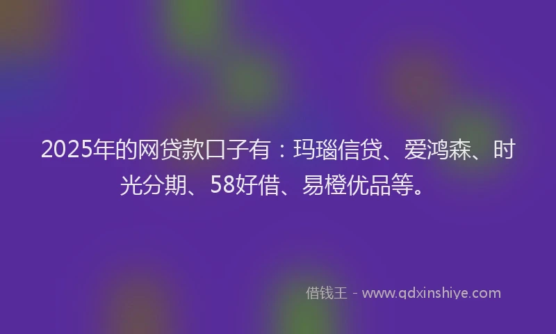 2025年的网贷款口子有：玛瑙信贷、爱鸿森、时光分期、58好借、易橙优品等。