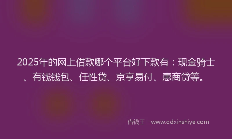 2025年的网上借款哪个平台好下款有：现金骑士、有钱钱包、任性贷、京享易付、惠商贷等。