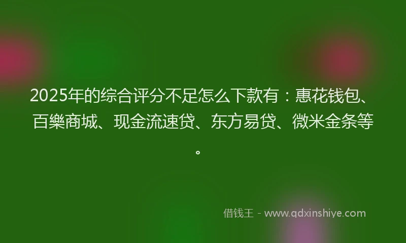 2025年的综合评分不足怎么下款有：惠花钱包、百樂商城、现金流速贷、东方易贷、微米金条等。