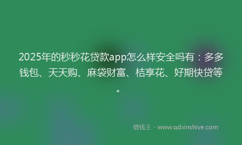 2025年的秒秒花贷款app怎么样安全吗有：多多钱包、天天购、麻袋财富、桔享花、好期快贷等。
