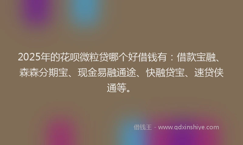 2025年的花呗微粒贷哪个好借钱有：借款宝融、森森分期宝、现金易融通途、快融贷宝、速贷侠通等。