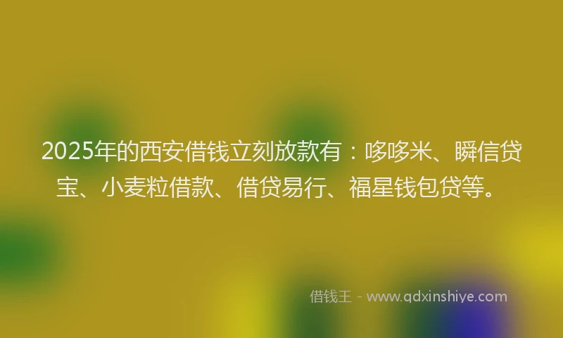 2025年的西安借钱立刻放款有：哆哆米、瞬信贷宝、小麦粒借款、借贷易行、福星钱包贷等。