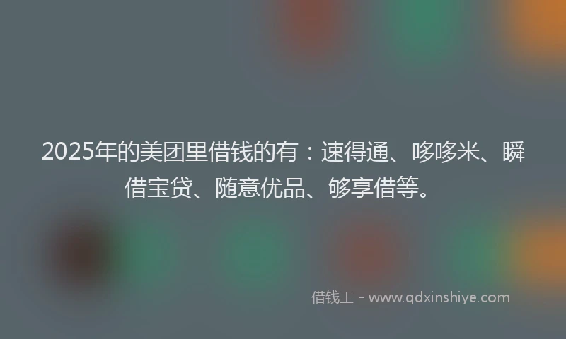 2025年的美团里借钱的有：速得通、哆哆米、瞬借宝贷、随意优品、够享借等。
