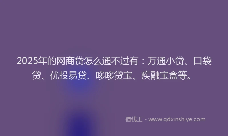 2025年的网商贷怎么通不过有：万通小贷、口袋贷、优投易贷、哆哆贷宝、疾融宝盒等。