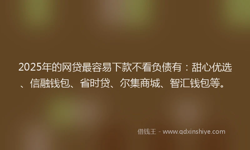 2025年的网贷最容易下款不看负债有：甜心优选、信融钱包、省时贷、尔集商城、智汇钱包等。
