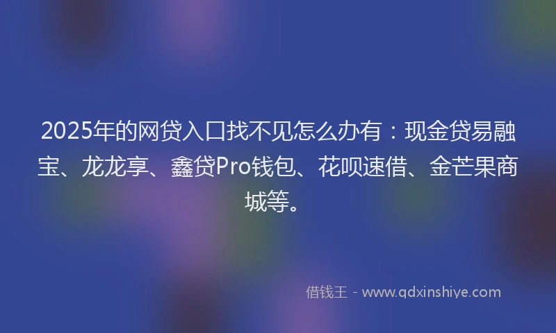 2025年的网贷入口找不见怎么办有：现金贷易融宝、龙龙享、鑫贷Pro钱包、花呗速借、金芒果商城等。
