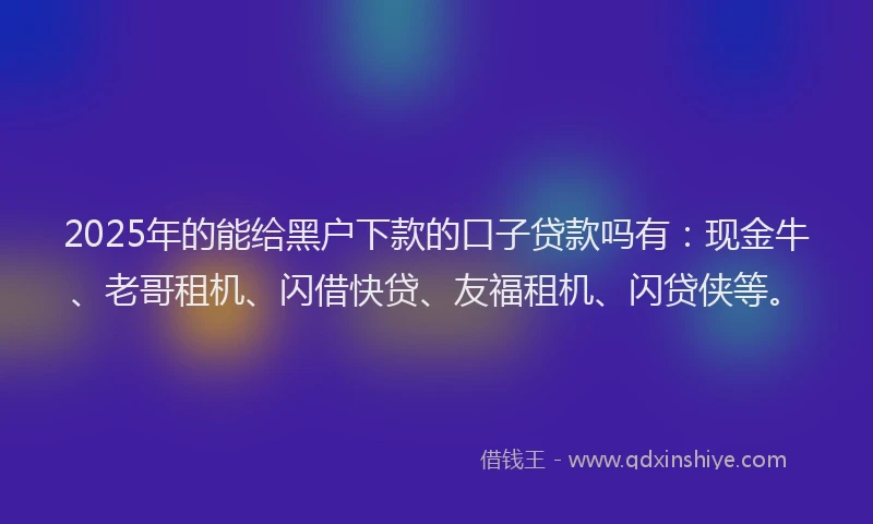 2025年的能给黑户下款的口子贷款吗有：现金牛、老哥租机、闪借快贷、友福租机、闪贷侠等。