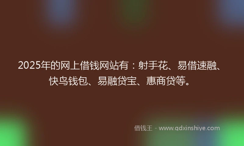 2025年的网上借钱网站有：射手花、易借速融、快鸟钱包、易融贷宝、惠商贷等。