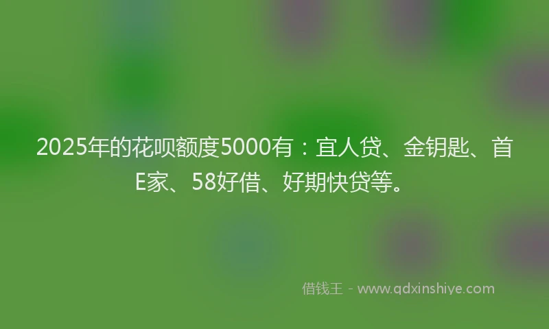 2025年的花呗额度5000有：宜人贷、金钥匙、首E家、58好借、好期快贷等。