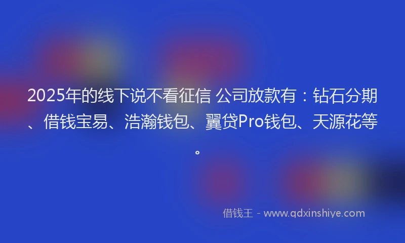 2025年的线下说不看征信 公司放款有：钻石分期、借钱宝易、浩瀚钱包、翼贷Pro钱包、天源花等。