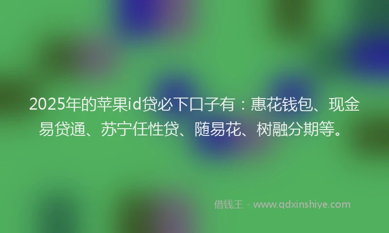 2025年的苹果id贷必下口子有：惠花钱包、现金易贷通、苏宁任性贷、随易花、树融分期等。