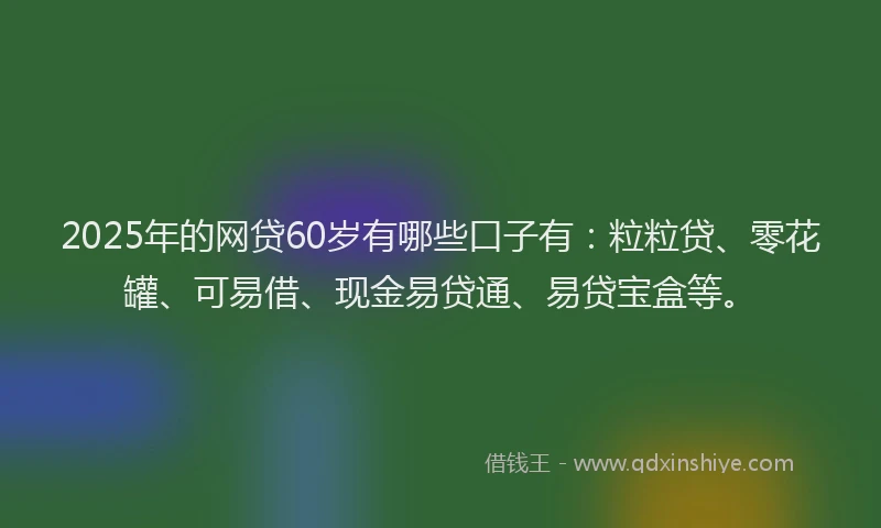 2025年的网贷60岁有哪些口子有：粒粒贷、零花罐、可易借、现金易贷通、易贷宝盒等。