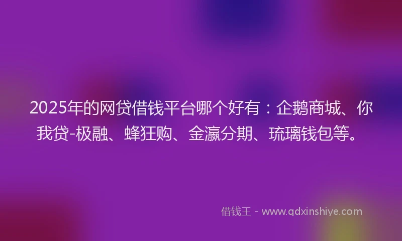 2025年的网贷借钱平台哪个好有：企鹅商城、你我贷-极融、蜂狂购、金瀛分期、琉璃钱包等。