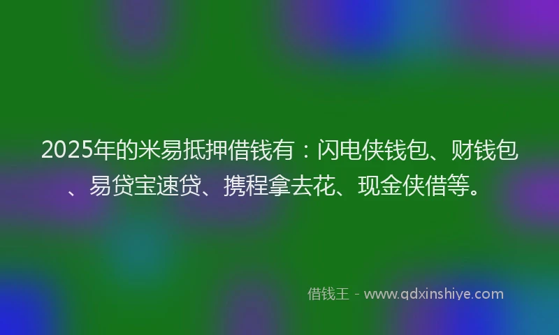 2025年的米易抵押借钱有：闪电侠钱包、财钱包、易贷宝速贷、携程拿去花、现金侠借等。