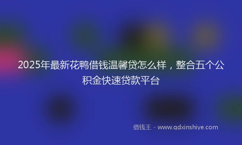 2025年最新花鸭借钱温馨贷怎么样，整合五个公积金快速贷款平台
