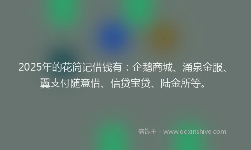 2025年的花筒记借钱有：企鹅商城、涌泉金服、翼支付随意借、信贷宝贷、陆金所等。