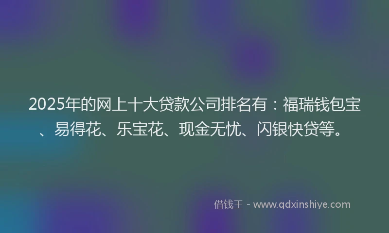 2025年的网上十大贷款公司排名有：福瑞钱包宝、易得花、乐宝花、现金无忧、闪银快贷等。