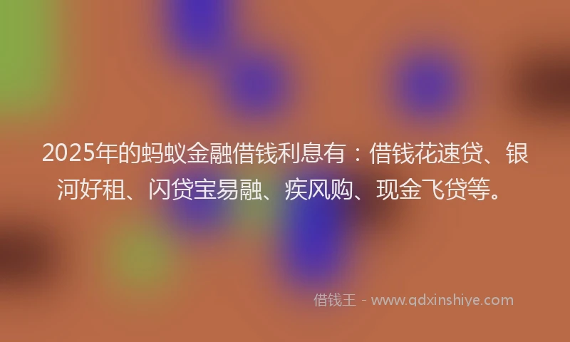 2025年的蚂蚁金融借钱利息有：借钱花速贷、银河好租、闪贷宝易融、疾风购、现金飞贷等。